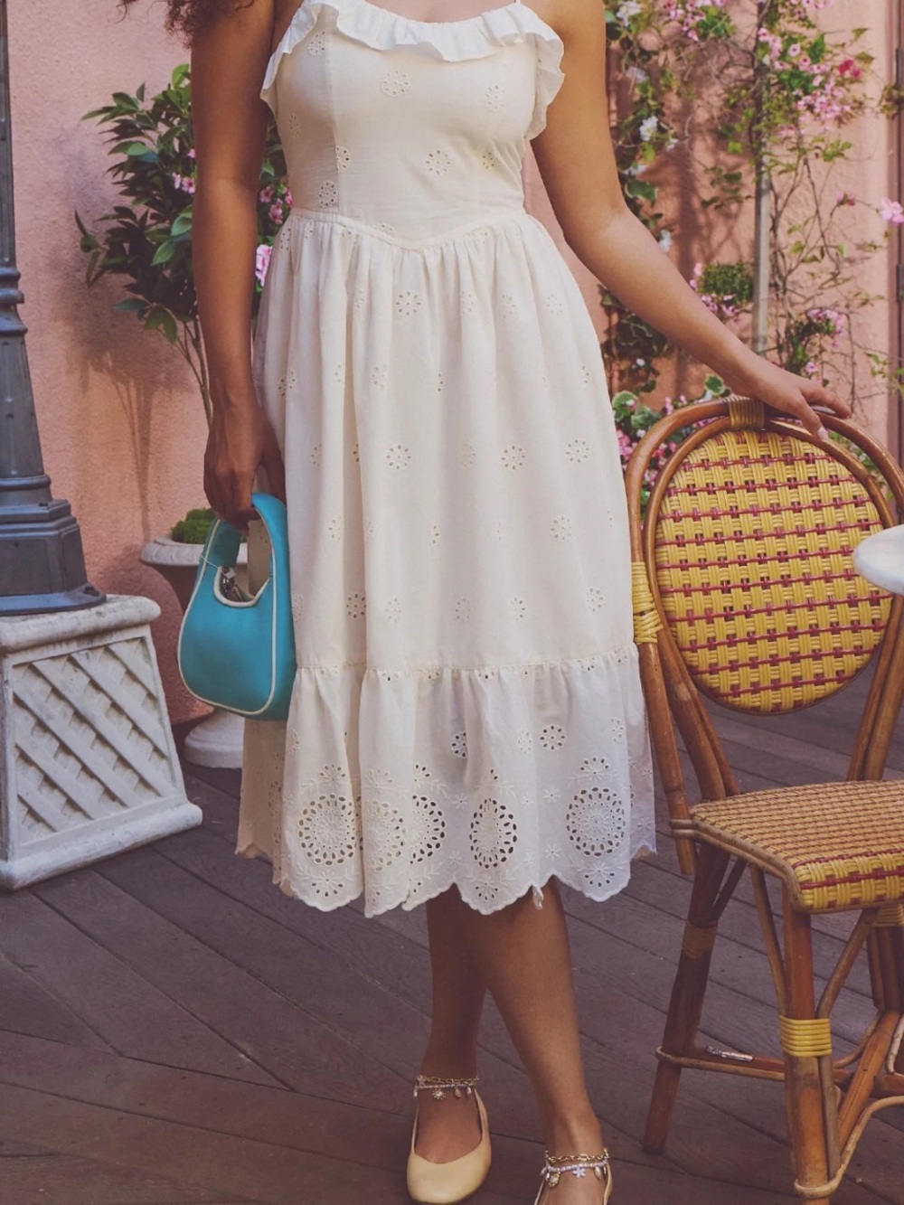 NWT Celebrity Pink Women's Tie Strap Eyelet Midi Dress, Size M
